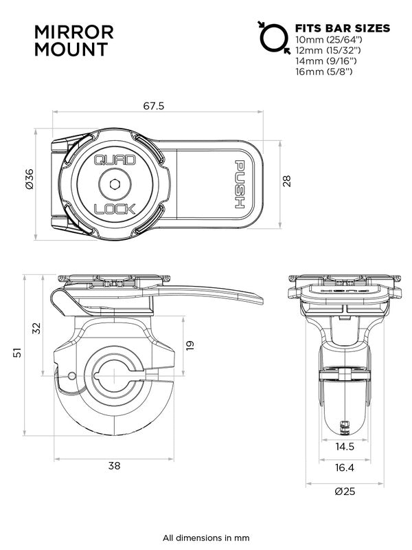 Suporte para Haste de Espelho Retrovisor Quad Lock